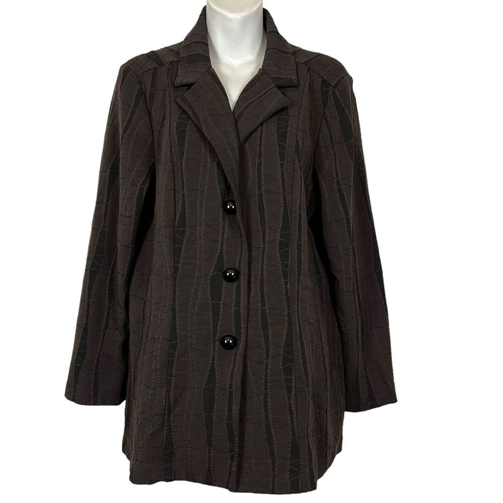 Cheryl Nash Womens Brown Chocolate Button Down Long Line Suit Jacket Blazer L